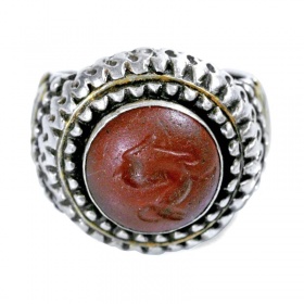 Anello Turkmeno in Argento con Pasta di Vetro e Oro a Caldo