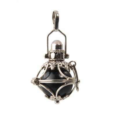 Chiama Angeli in Argento con Gabbietta Light, Smalto Nero e Labradorite Bianca