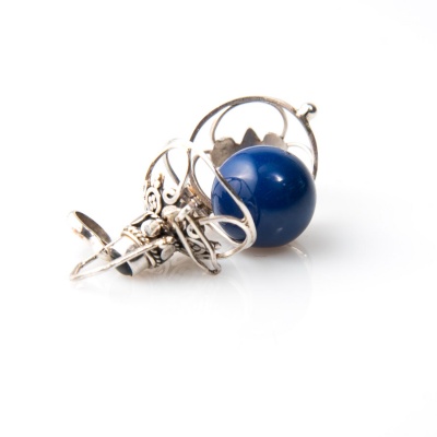 Chiama Angeli in Argento con Gabbietta Light, Smalto Blu e Onice - Laterale