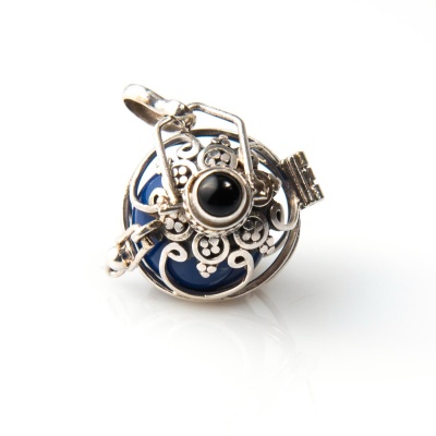 Chiama Angeli in Argento con Gabbietta Light, Smalto Blu e Onice - Fronte