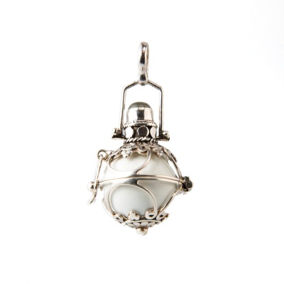 Chiama Angeli in Argento con Gabbietta Light, Smalto Bianco e Labradorite Grigia